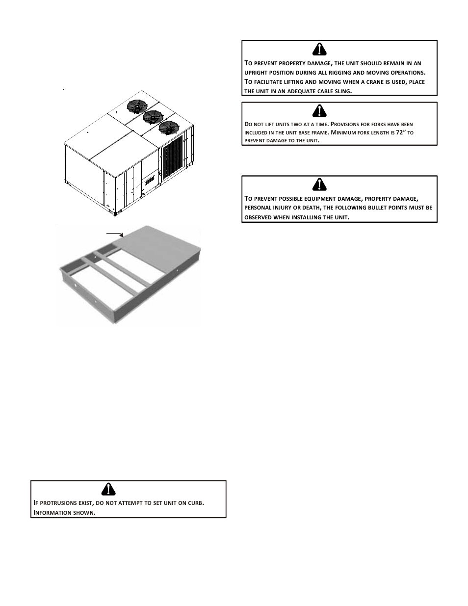 Roof curb post-installation checks, Roof top duct connections, Rigging details | Goodman Mfg ANSI Z21.47CSA-2.3 User Manual | Page 7 / 32