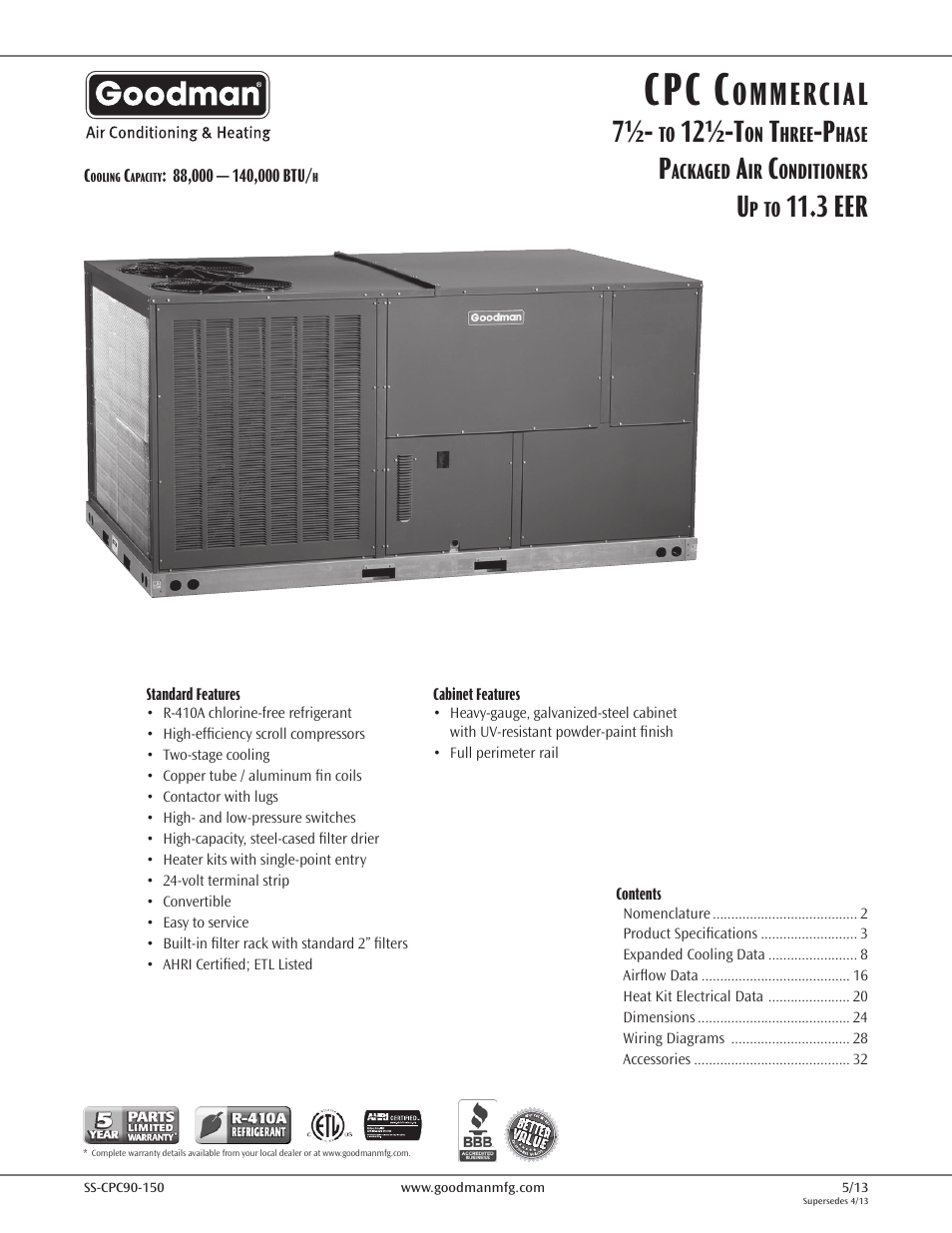 Goodman Mfg CPC CONVERCIAL SS-CPC90-150 User Manual | 32 pages