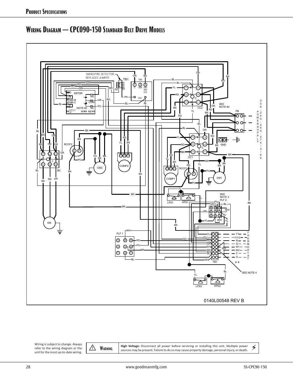 Wiring diagrams, Iring, Iagram | Tandard, Rive, Odels, Roduct, Pecifications, Arning | Goodman Mfg CPC CONVERCIAL SS-CPC90-150 User Manual | Page 28 / 32