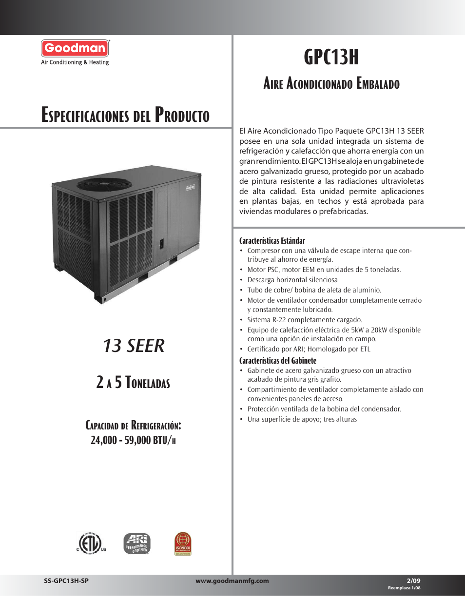 Goodman Mfg 13 SEER GPC13H User Manual | 20 pages