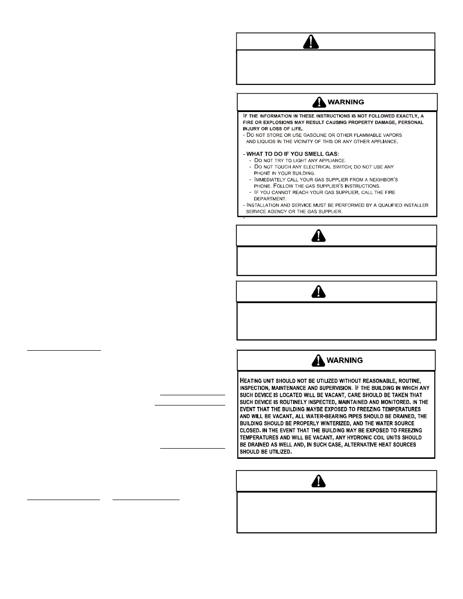 Warning, Replacement parts o, Safety instructions | Goodman Mfg A/GPG13 M User Manual | Page 3 / 36