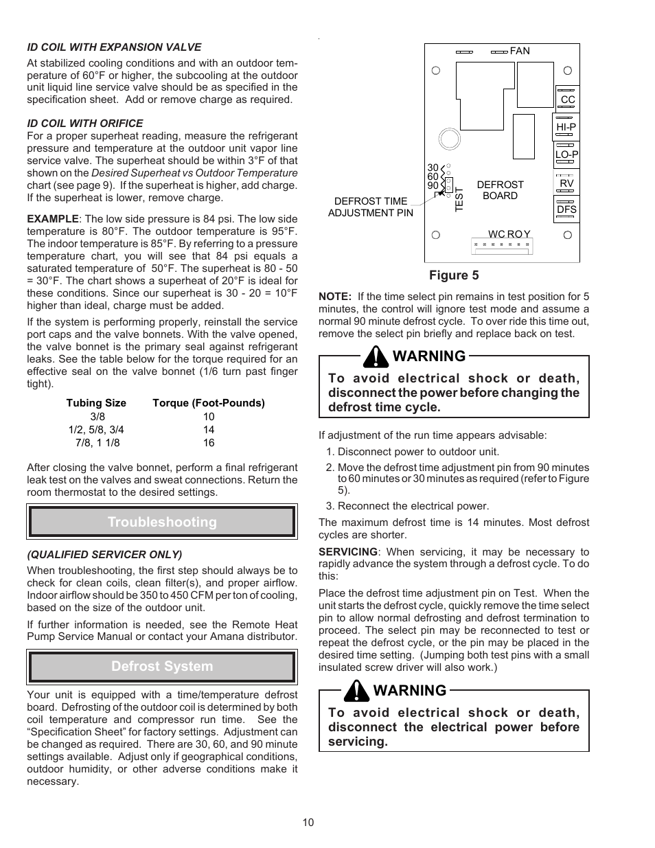 Id coil with orifice, Troubleshooting, Defrost system | Warning | Goodman Mfg AMANA REMOTE HEAT PUMP RHA**B*D User Manual | Page 10 / 12