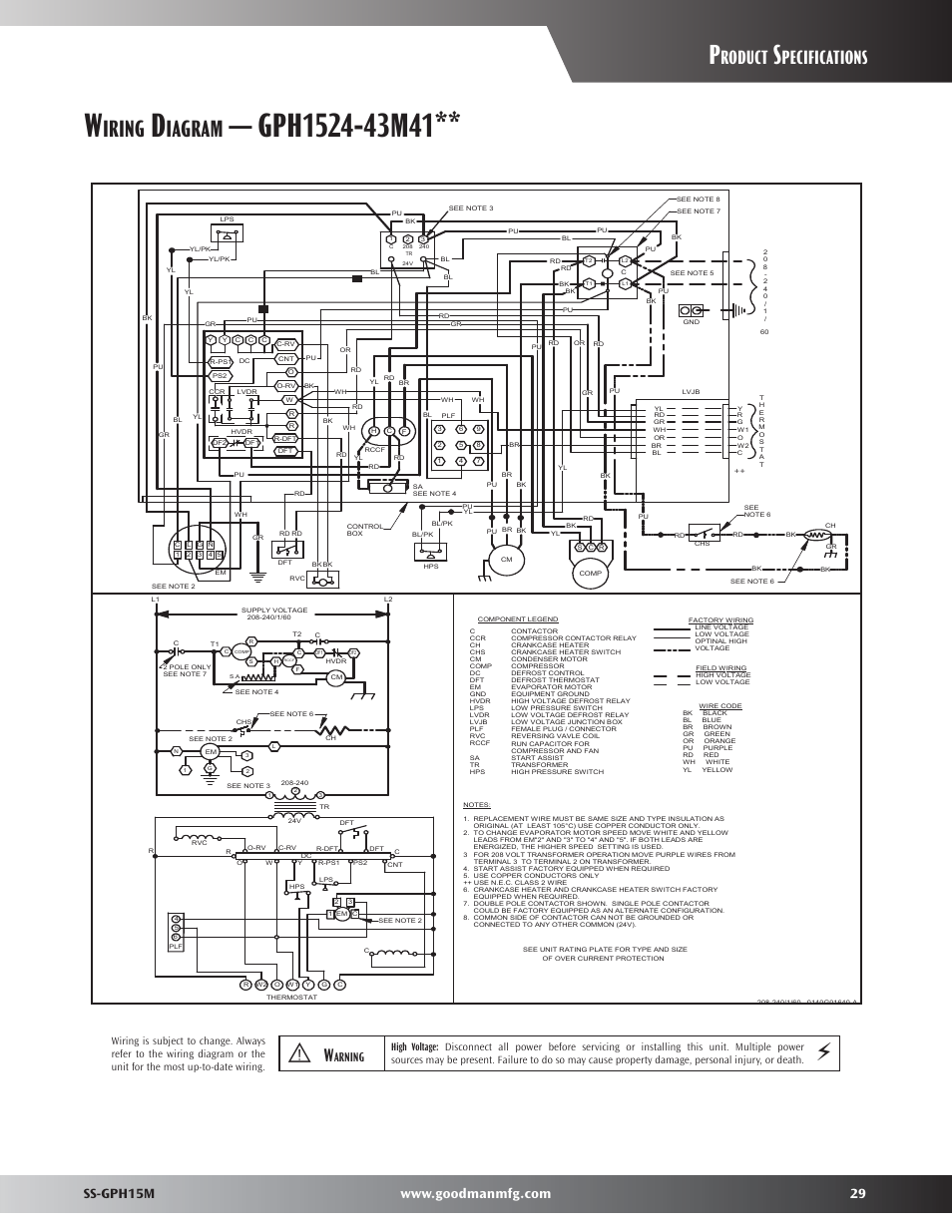 Wiring diagrams, Iring, Iagram | Roduct, Pecifications, Arning, 00 u.10 dr | Goodman Mfg GPH15M User Manual | Page 29 / 32