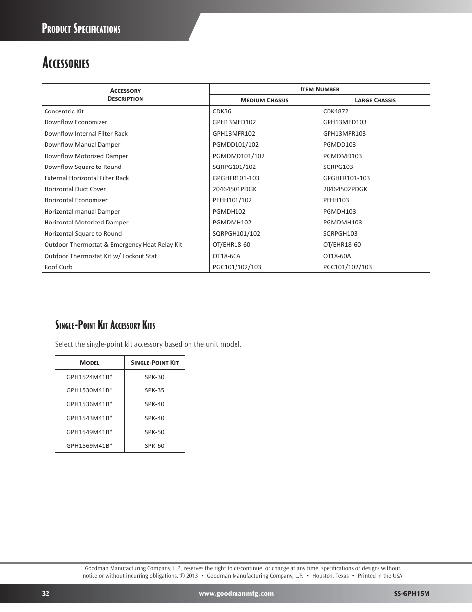 Accessories, Ccessories s | Goodman Mfg GPH15M User Manual | Page 32 / 32