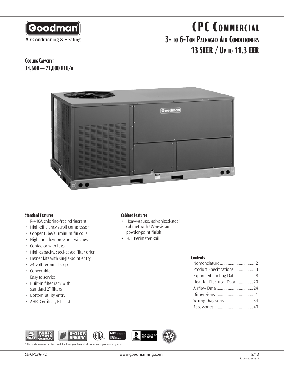 Goodman Mfg SS-CPC36-72 User Manual | 40 pages