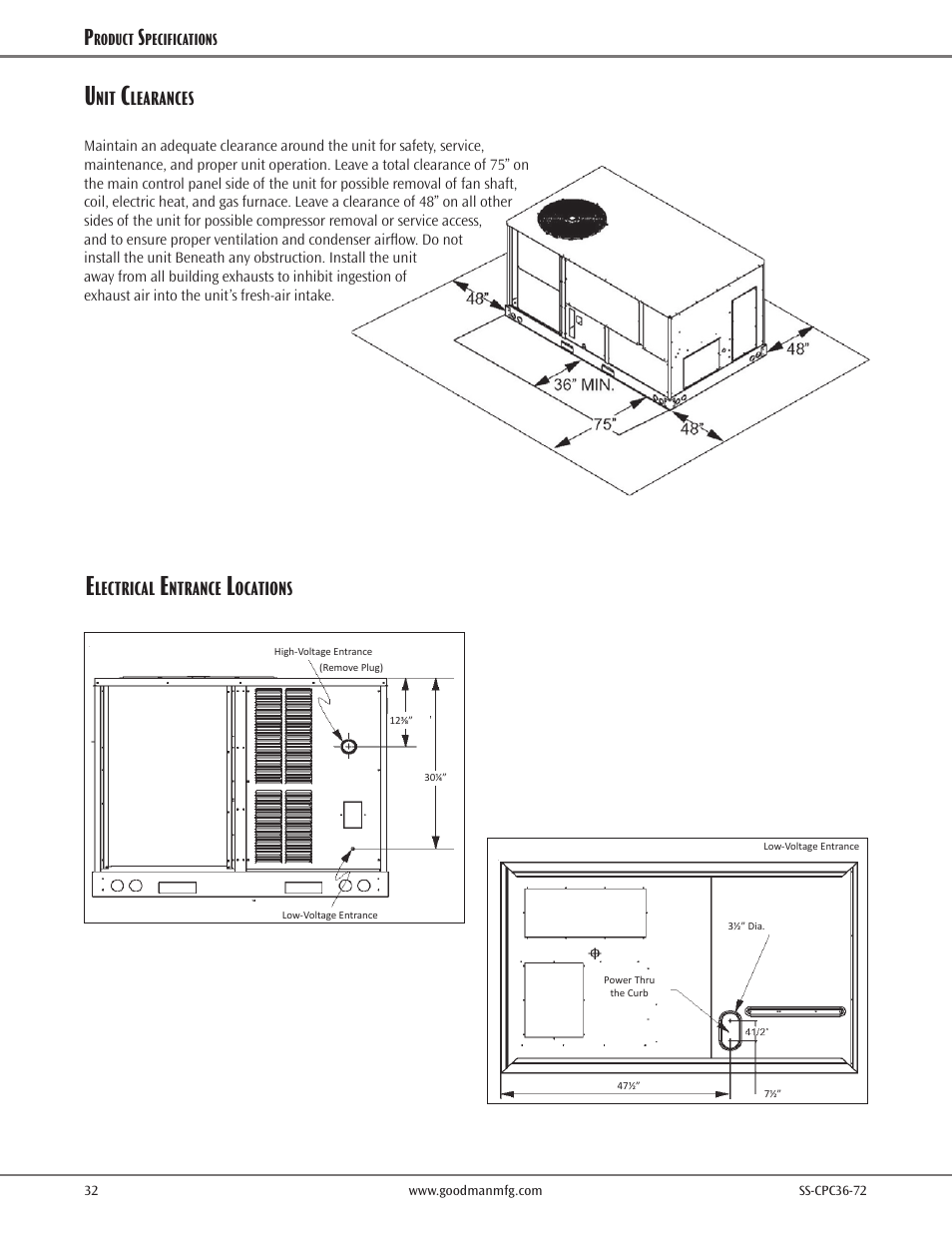Unit clearances | Goodman Mfg SS-CPC36-72 User Manual | Page 32 / 40