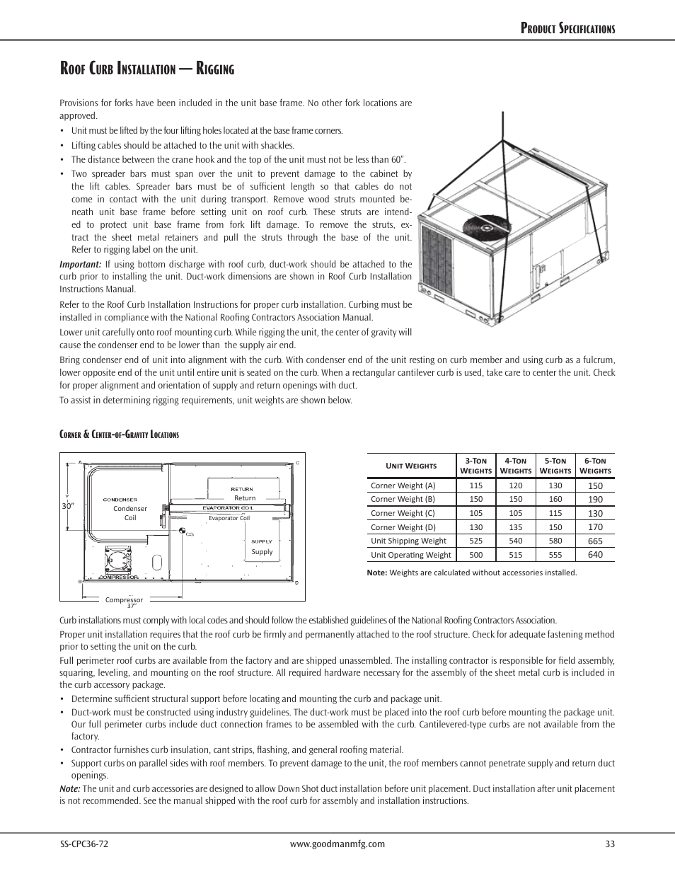 Rigging, Nstallation, Igging | Goodman Mfg SS-CPC36-72 User Manual | Page 33 / 40