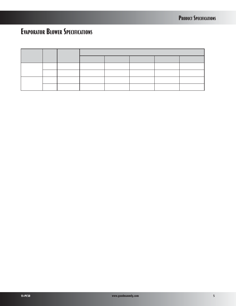 Vaporator, Lower, Pecifications | Goodman Mfg PC50 User Manual | Page 5 / 8