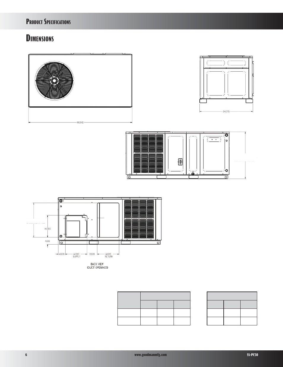 Imensions | Goodman Mfg PC50 User Manual | Page 6 / 8