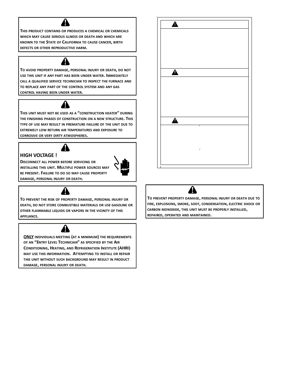 Warning avertissement advertencia, High voltage | Goodman Mfg CPG SERIES User Manual | Page 3 / 32