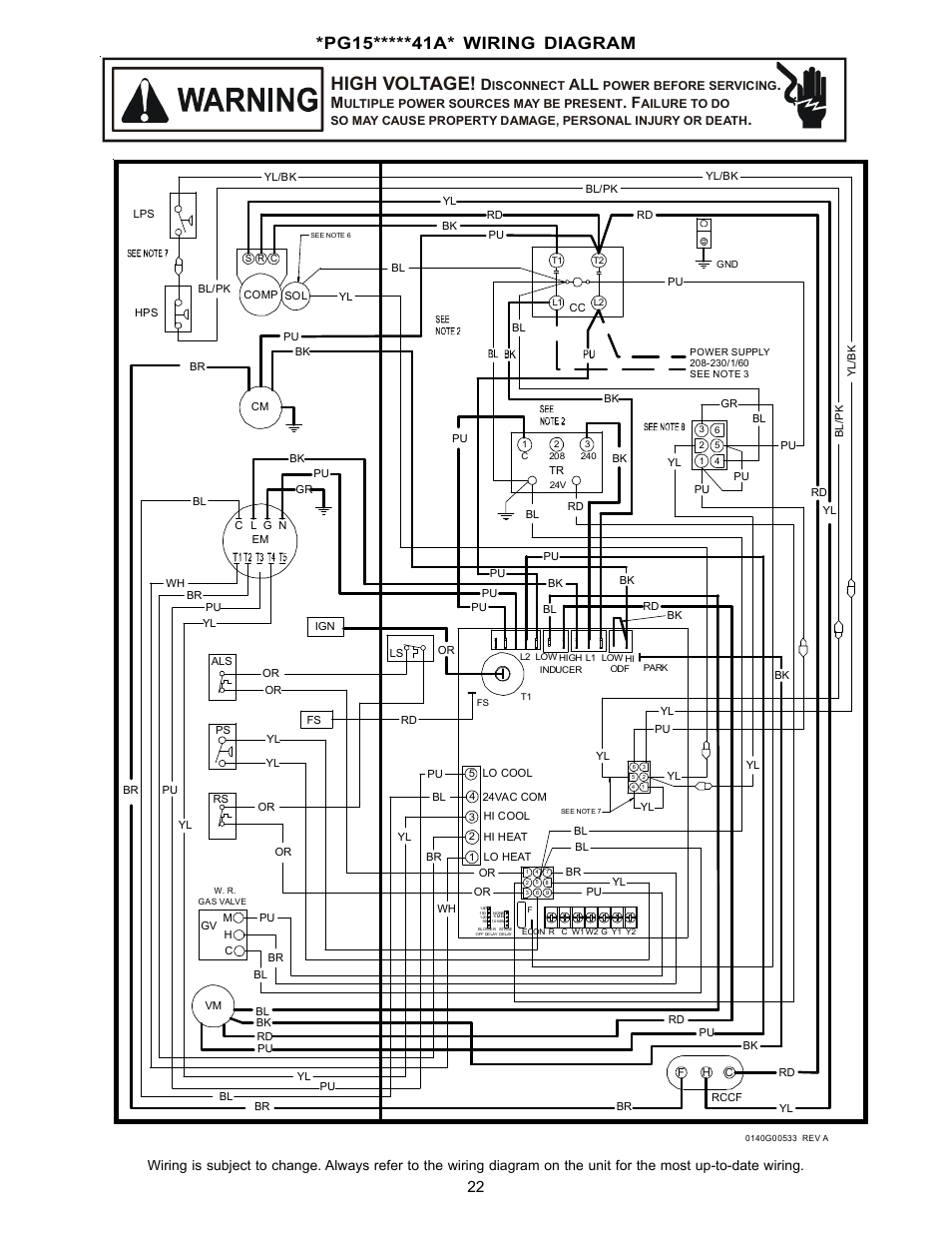 High voltage, Pg15*****41a* wiring diagram, Dall . m . f | Goodman Mfg Seer "m" series PG 15 User Manual | Page 22 / 28