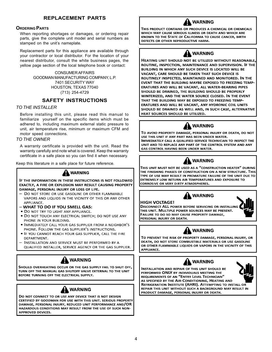 Io-324h 4 | Goodman Mfg Seer "m" series PG 15 User Manual | Page 4 / 28