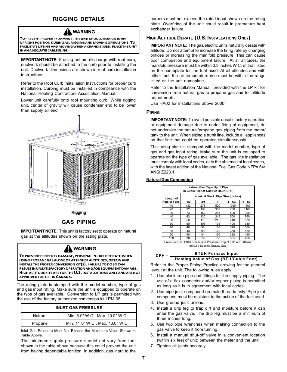 Rigging details, Gas piping, U.s. i | Goodman Mfg Seer "m" series PG 15 User Manual | Page 7 / 28