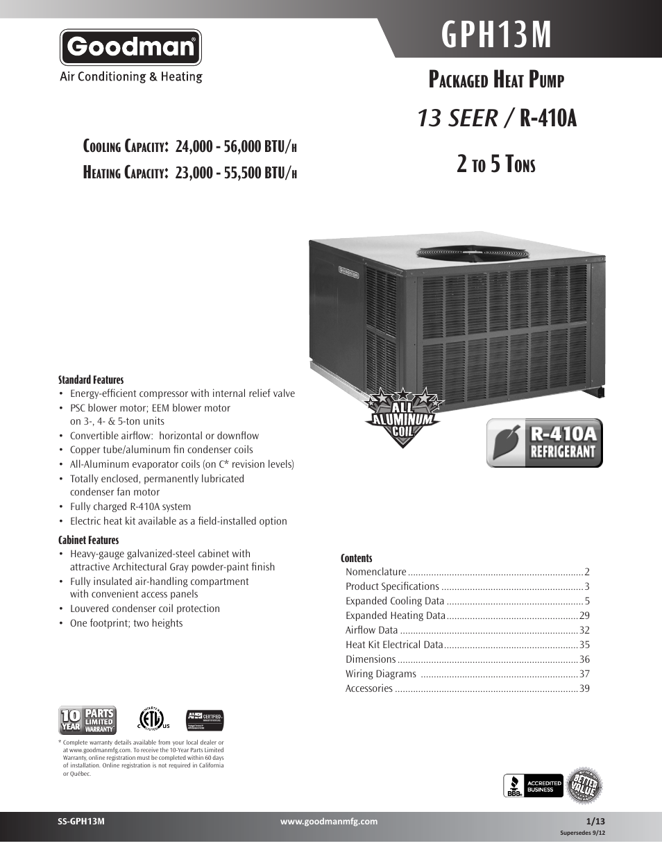 Goodman Mfg GPH13M User Manual | 40 pages