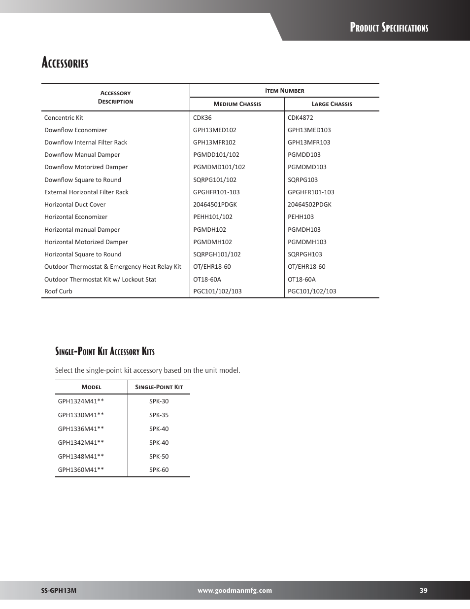 Accessories, Ccessories | Goodman Mfg GPH13M User Manual | Page 39 / 40