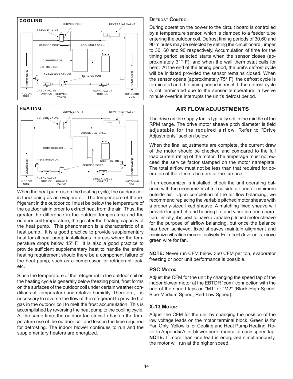 Air flow adjustments, Psc m, X-13 m | Co oling, H eatin g | Goodman Mfg Light Commercial Self Contained Packaged Cooling and Heating Unit CPC/CPH User Manual | Page 14 / 28