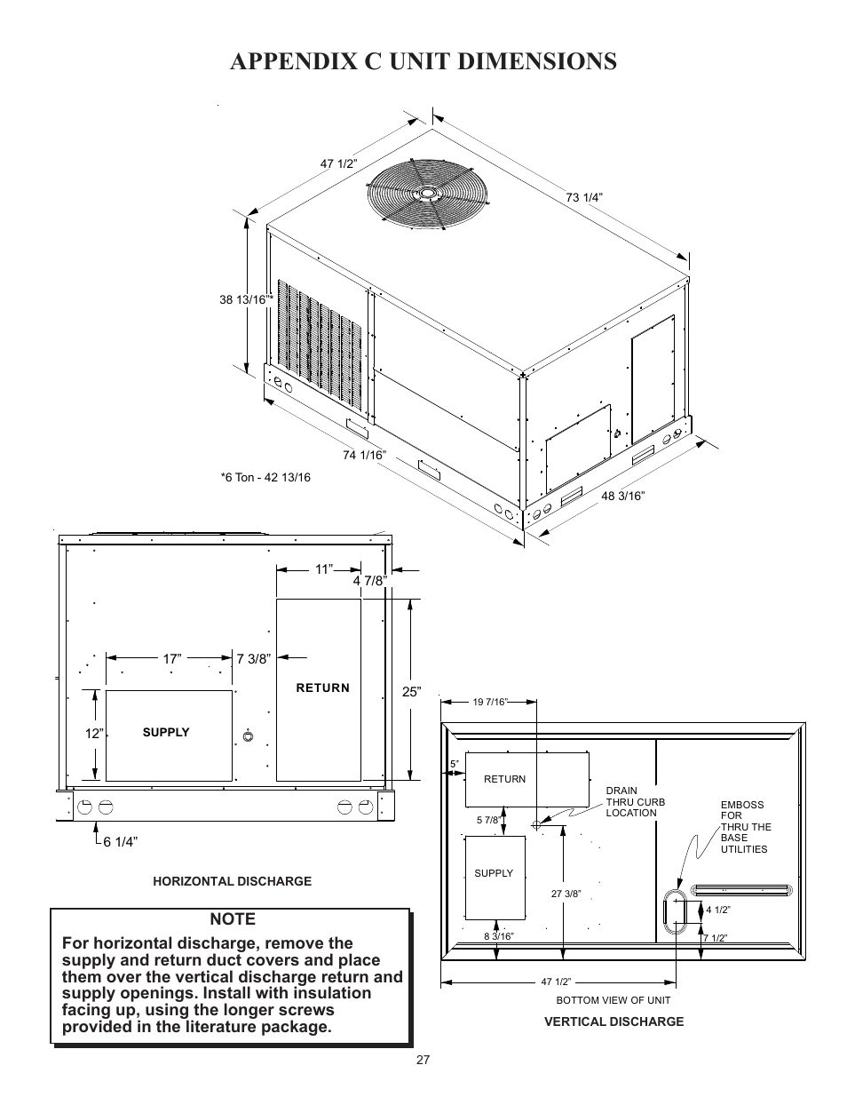 Appendix c unit dimensions | Goodman Mfg Light Commercial Self Contained Packaged Cooling and Heating Unit CPC/CPH User Manual | Page 27 / 28