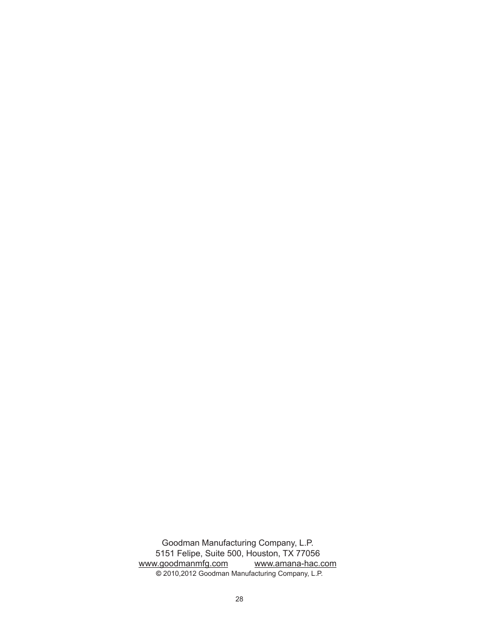 Goodman Mfg Light Commercial Self Contained Packaged Cooling and Heating Unit CPC/CPH User Manual | Page 28 / 28