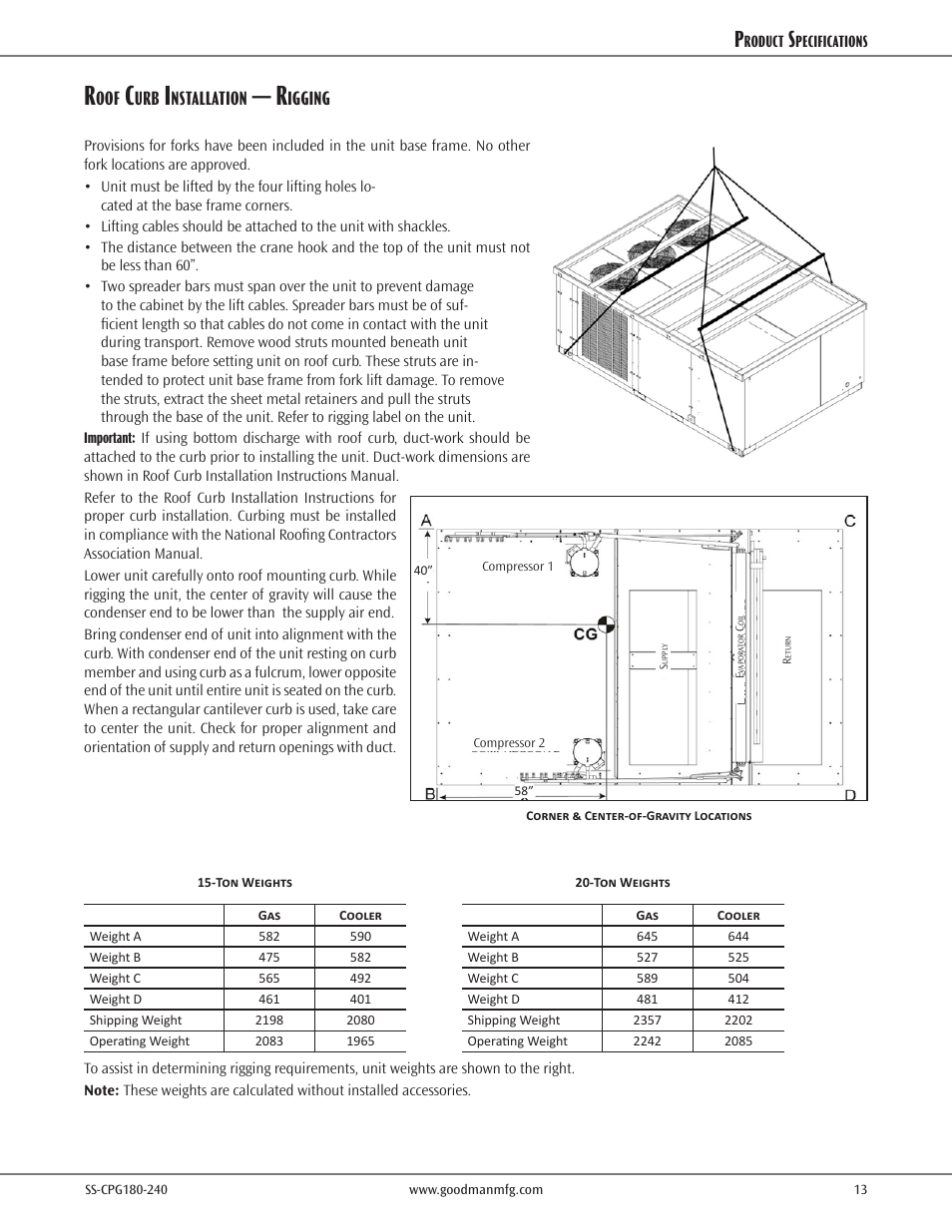 Nstallation, Igging | Goodman Mfg SS-CPG180-240 User Manual | Page 13 / 24