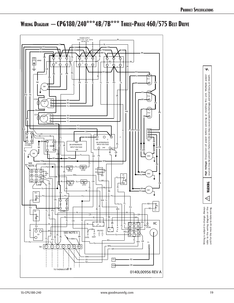 Hree, Hase, Rive | Iring, Iagram, Roduct, Pecifications, Warning | Goodman Mfg SS-CPG180-240 User Manual | Page 19 / 24