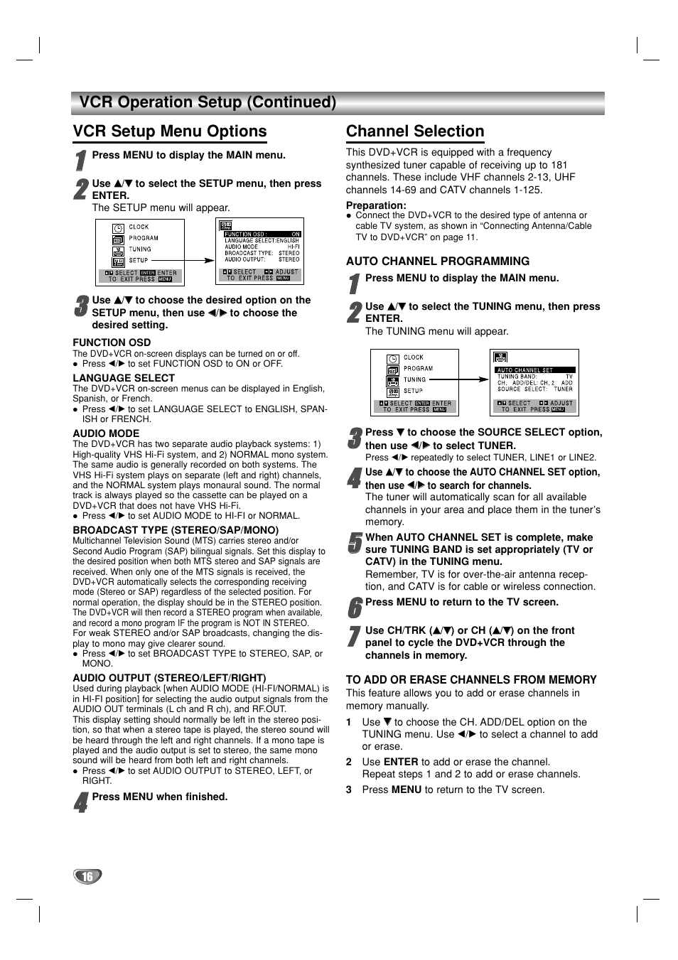 Channel selection | GoVideo DV1130 User Manual | Page 16 / 44