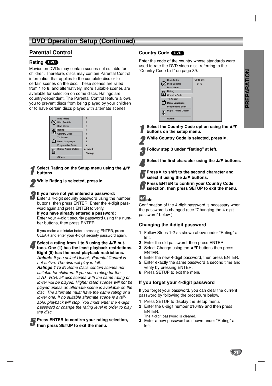 Dvd operation setup (continued) | GoVideo DV1130 User Manual | Page 21 / 44