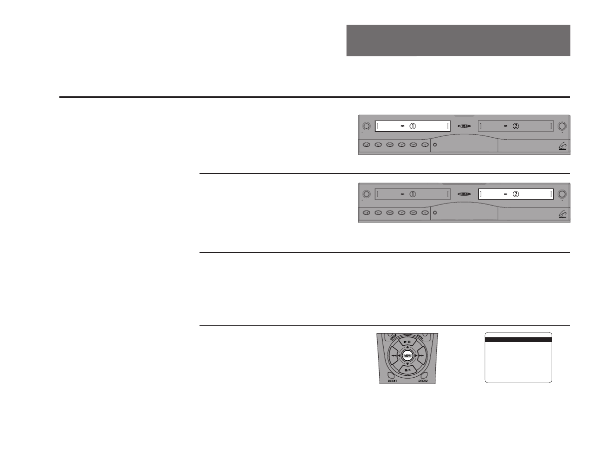9 - editing features 8-scene editor, Insert source tape, Insert target tape | Review source tape, Open “main menu, Put the tape with your source material in deck 1, Press menu | GoVideo DDV9475 User Manual | Page 71 / 106