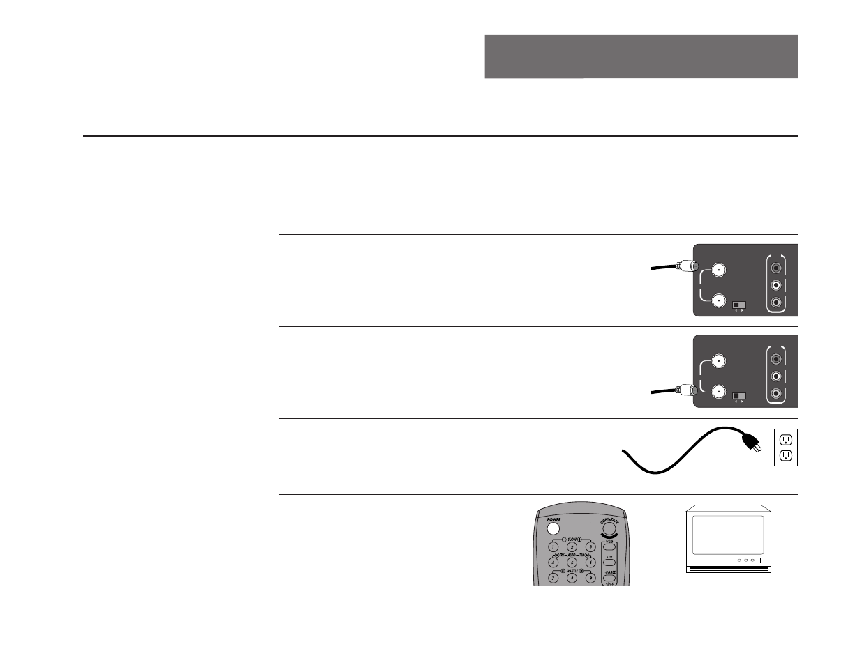 11 - advanced connections cable box hookup, Connect cable to cable box, Connect cable box to vcr | Connect vcr to tv, Plug in vcr, Turn on tv, vcr & cable box | GoVideo DDV9475 User Manual | Page 87 / 106