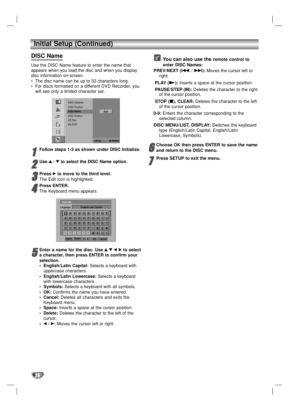 Initial setup (continued), Disc name | GoVideo VR3930 User Manual | Page 26 / 60