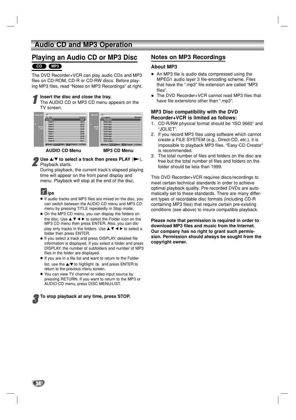 About mp3 | GoVideo VR3930 User Manual | Page 34 / 60