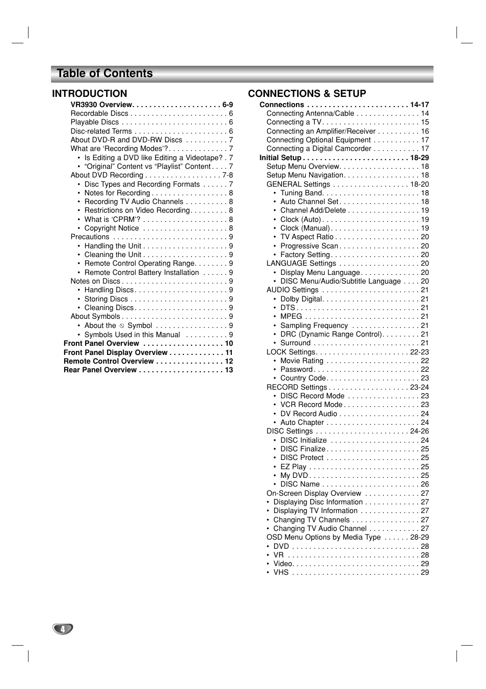 GoVideo VR3930 User Manual | Page 4 / 60