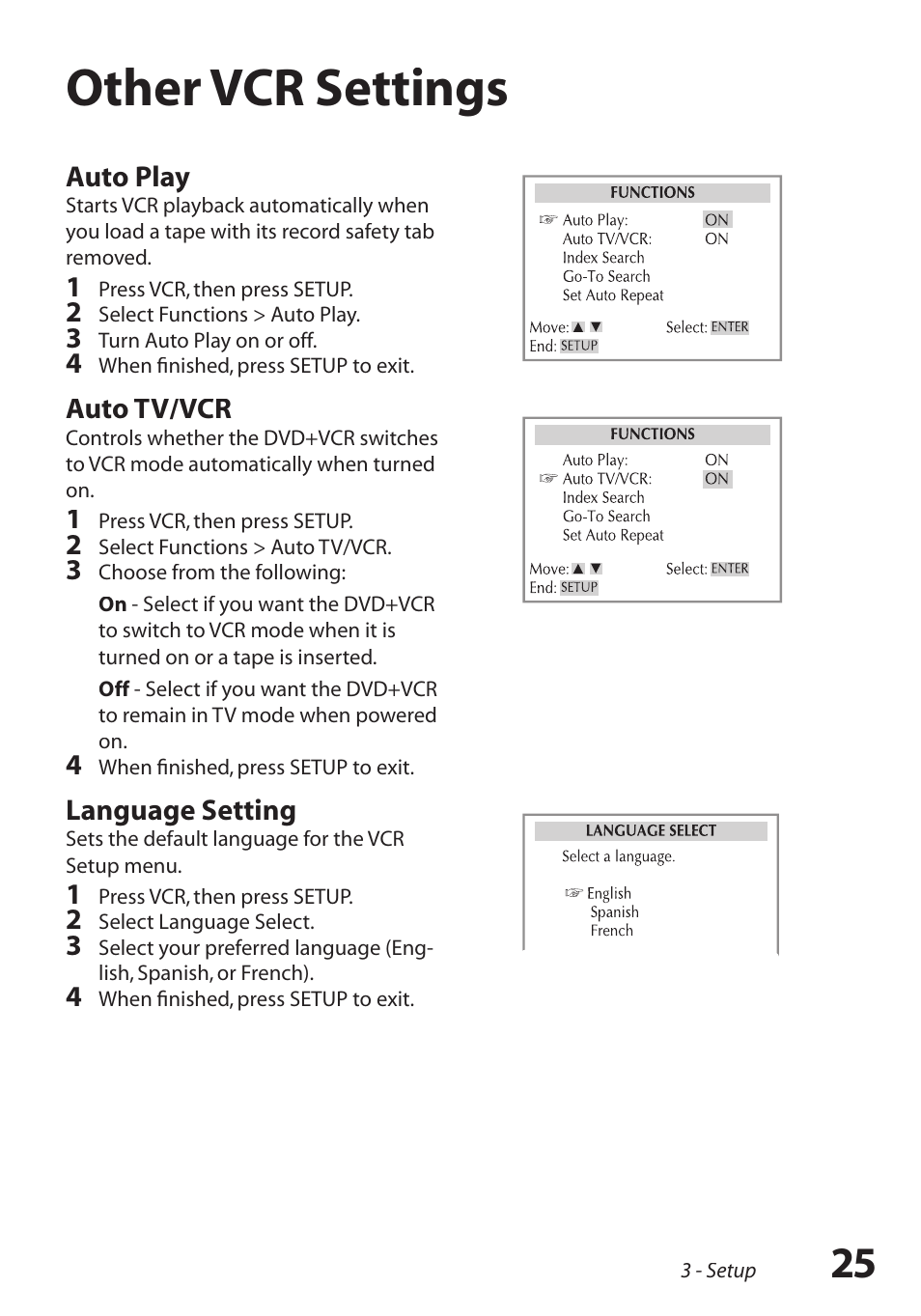 Other vcr settings | GoVideo DV2150 User Manual | Page 25 / 48