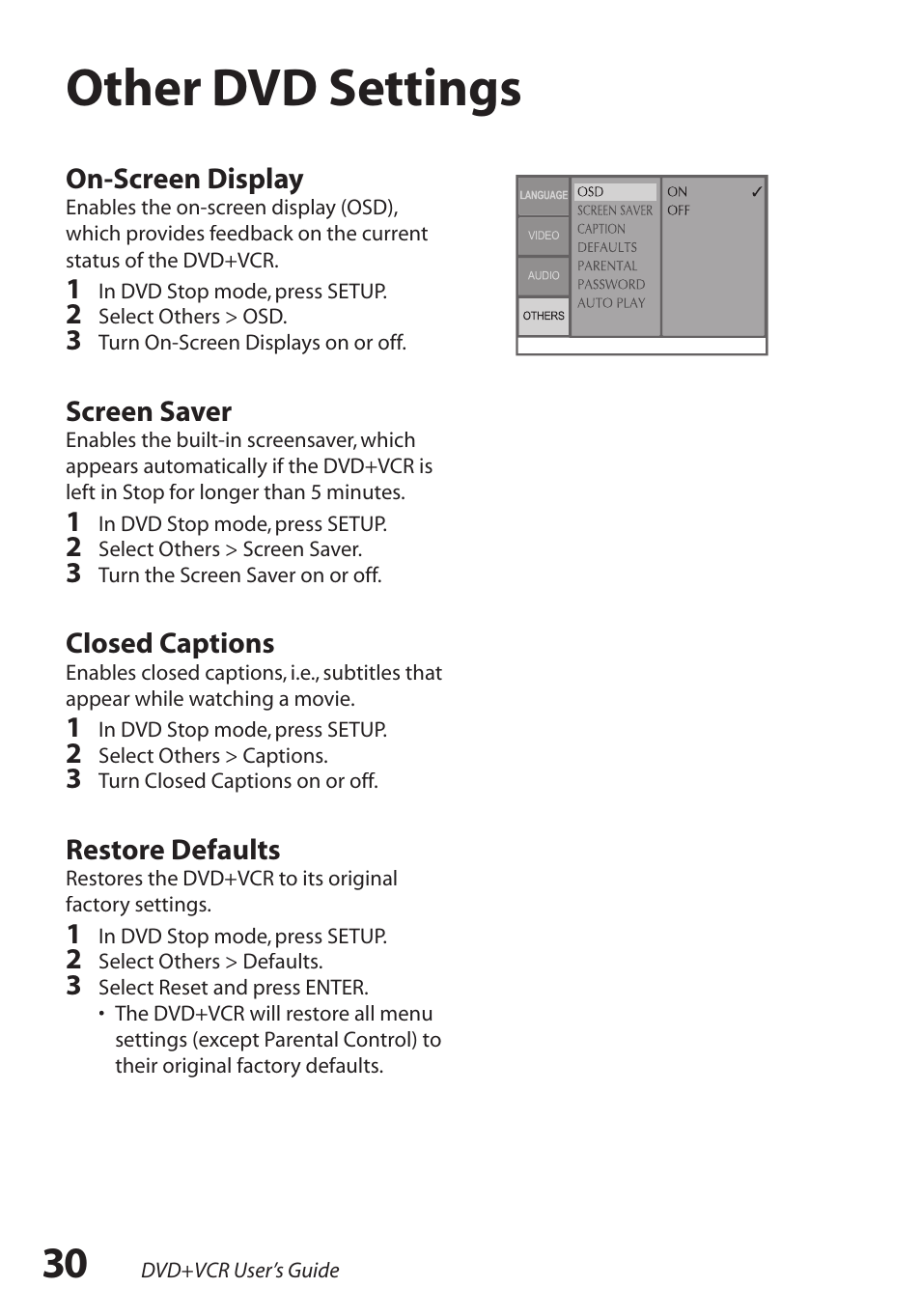 Other dvd settings | GoVideo DV2150 User Manual | Page 30 / 48