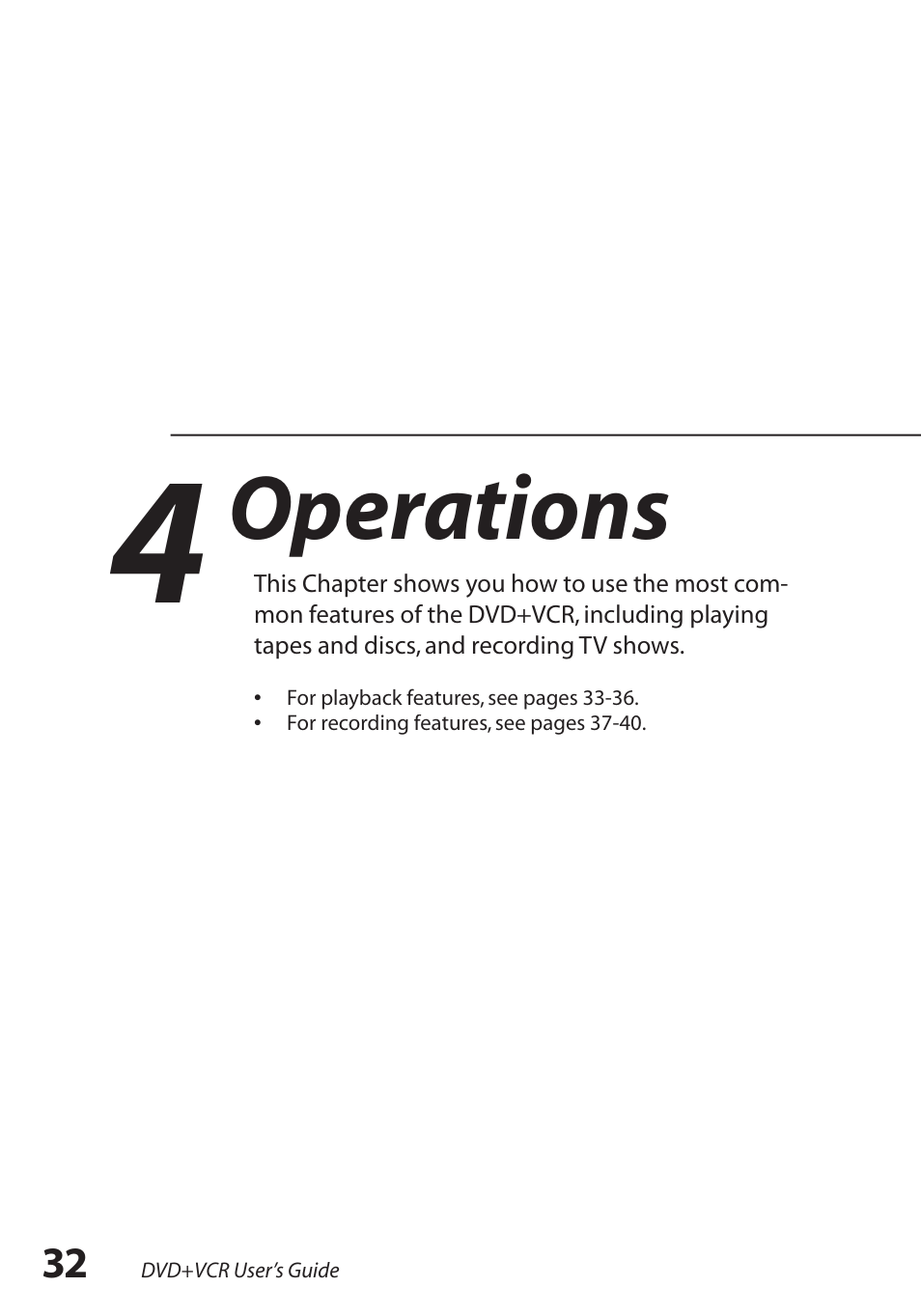 4 - operations, Operations | GoVideo DV2150 User Manual | Page 32 / 48