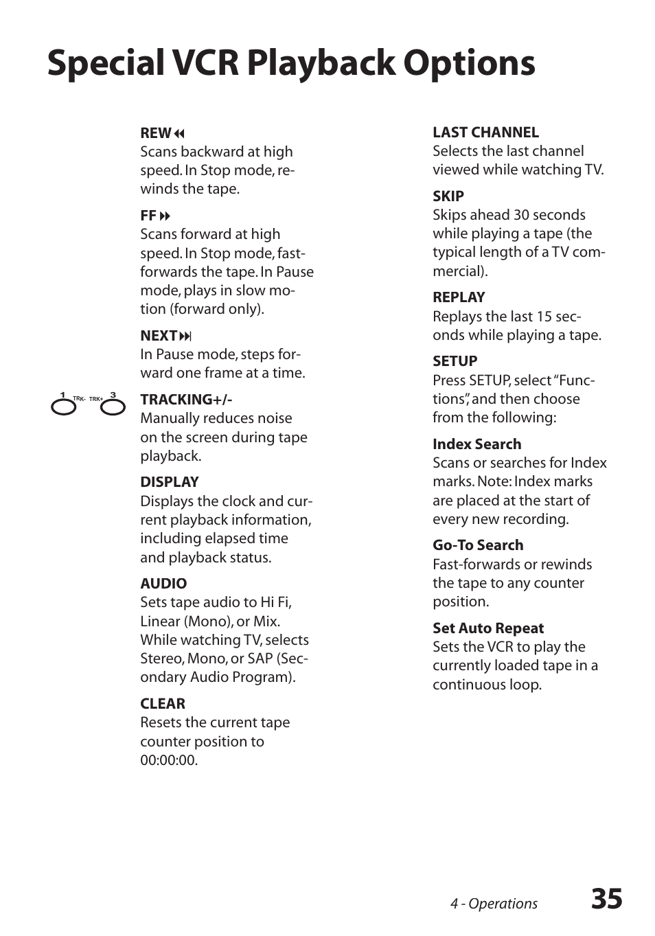 Special vcr playback options | GoVideo DV2150 User Manual | Page 35 / 48