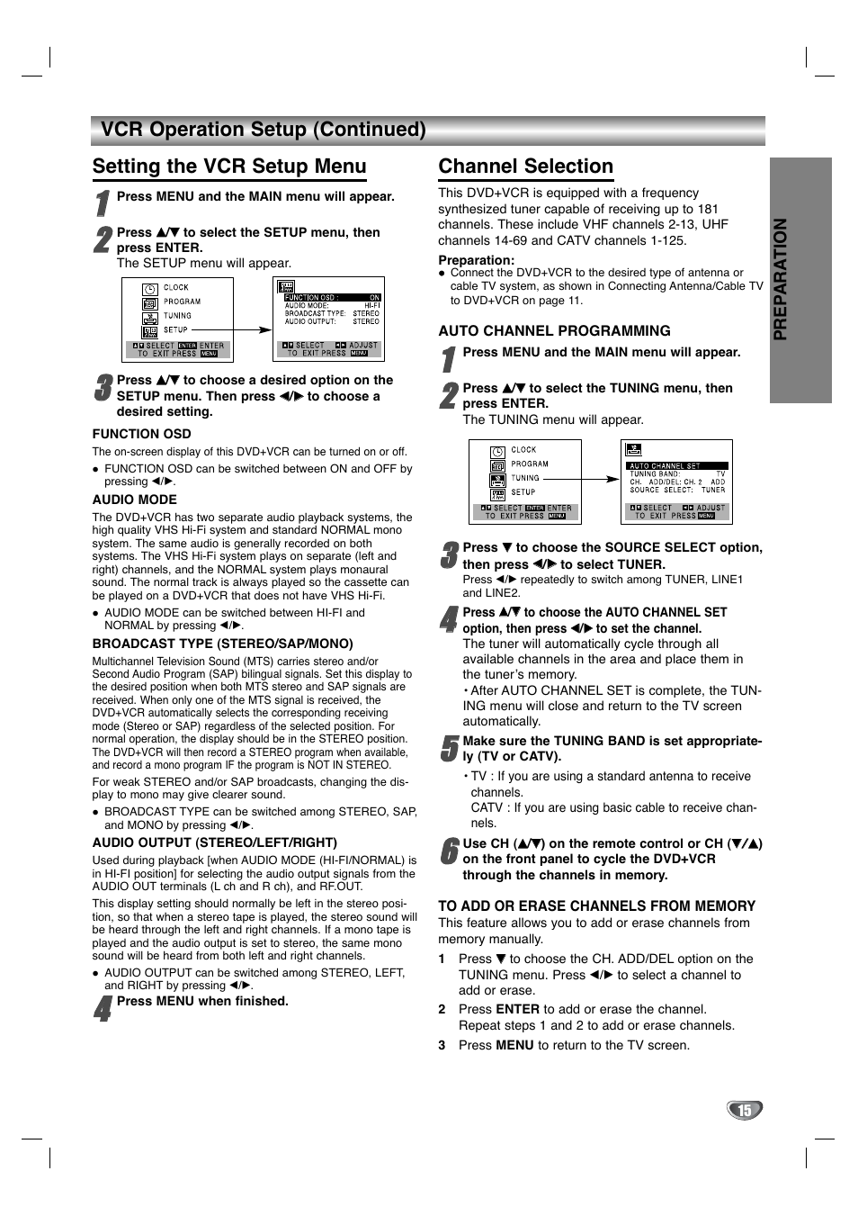 Channel selection | GoVideo DV3140 User Manual | Page 15 / 40