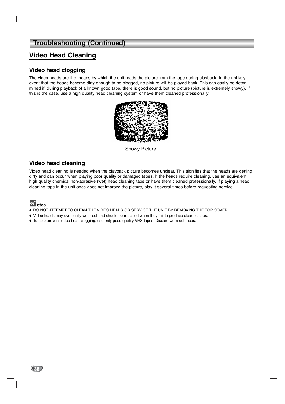 Troubleshooting (continued) video head cleaning | GoVideo DV3140 User Manual | Page 36 / 40