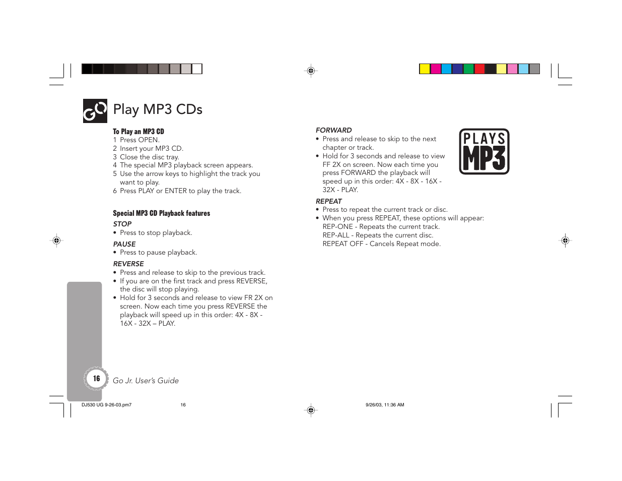 Play mp3 cds | GoVideo DJ530 User Manual | Page 16 / 28