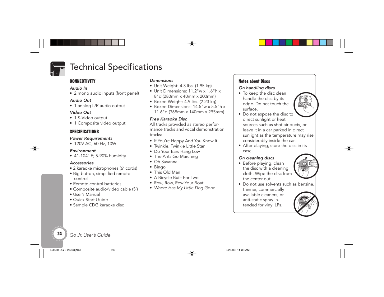 Technical specifications | GoVideo DJ530 User Manual | Page 24 / 28