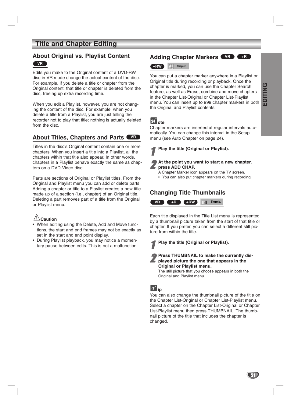 Title and chapter editing | GoVideo VR3845 User Manual | Page 51 / 66