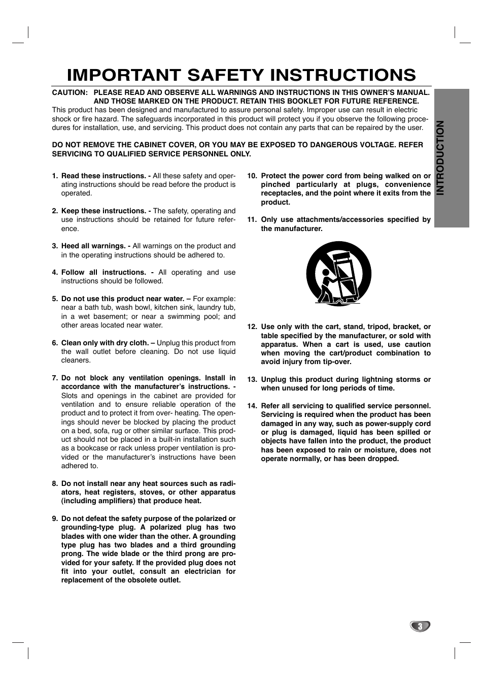 Important safety instructions, Introduction | GoVideo HT2015 User Manual | Page 3 / 45