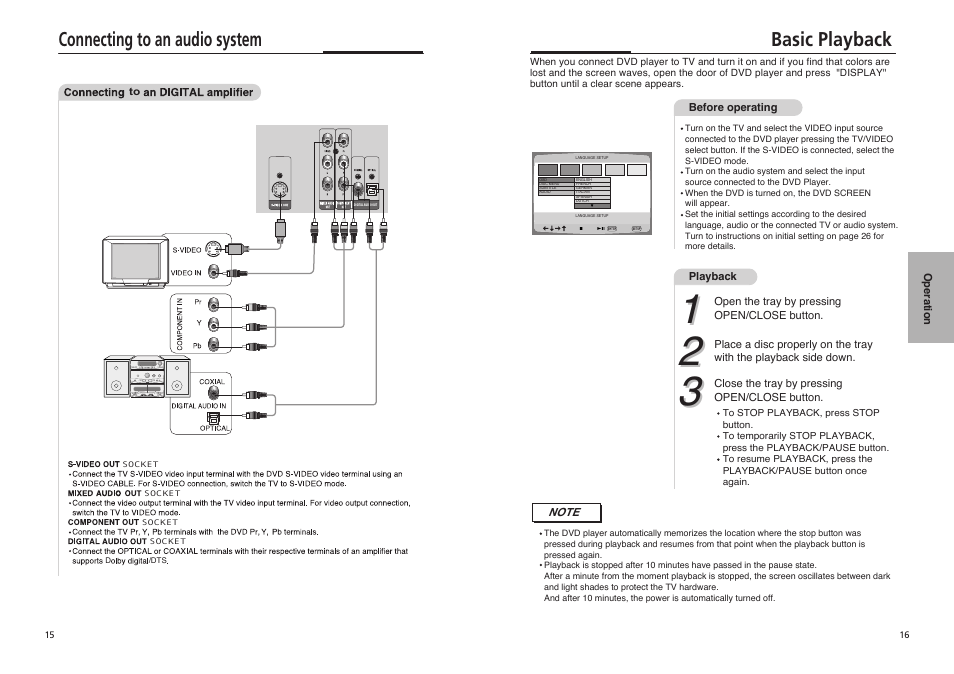 Connecting to an audio system, Basic playback | GoVideo DVP855 User Manual | Page 9 / 20