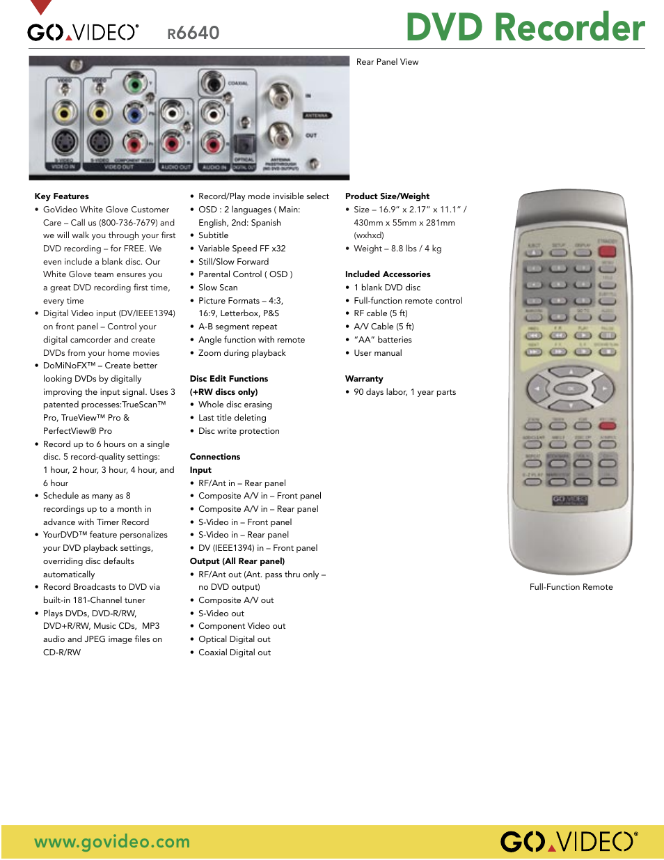 Dvd recorder | GoVideo R6640 User Manual | Page 2 / 2