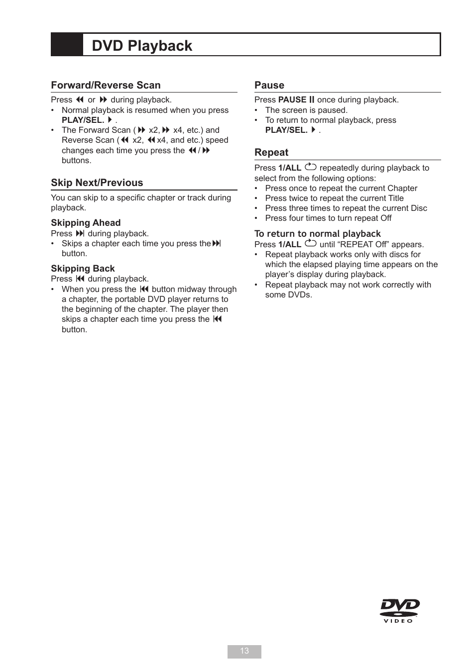 Dvd playback | GoVideo DP 5050 User Manual | Page 13 / 32