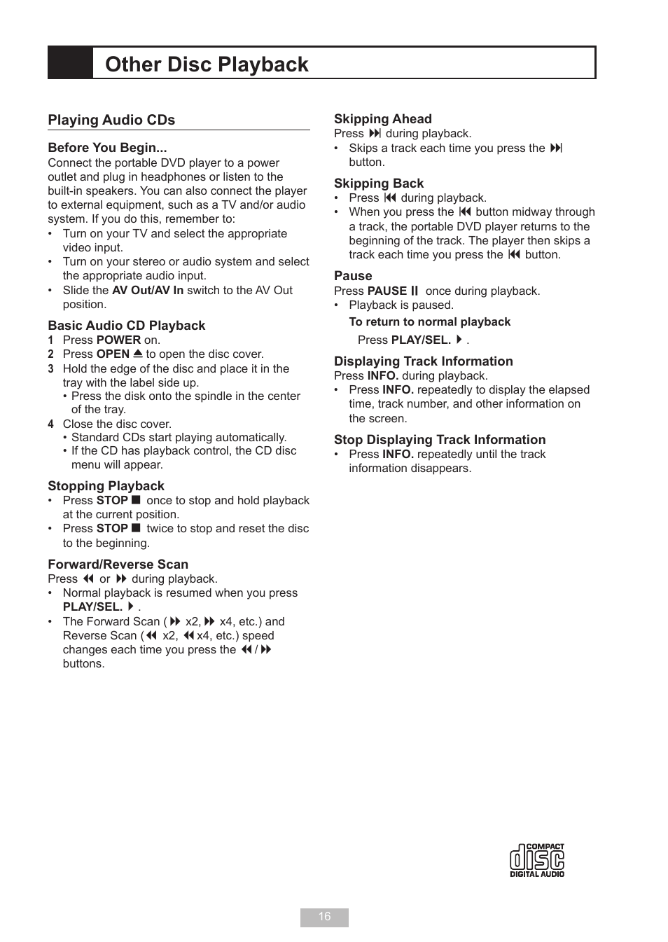 Other disc playback | GoVideo DP 5050 User Manual | Page 16 / 32