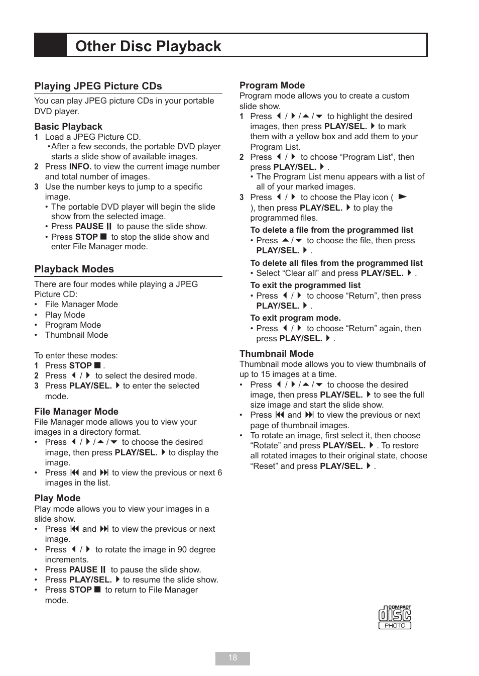 Other disc playback | GoVideo DP 5050 User Manual | Page 18 / 32