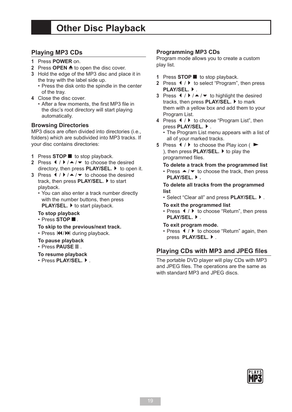 Other disc playback | GoVideo DP 5050 User Manual | Page 19 / 32