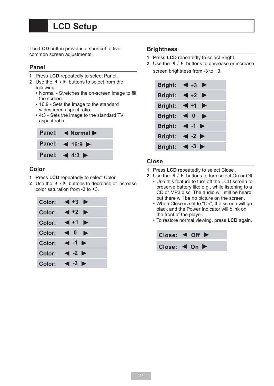 Lcd setup | GoVideo DP 5050 User Manual | Page 27 / 32
