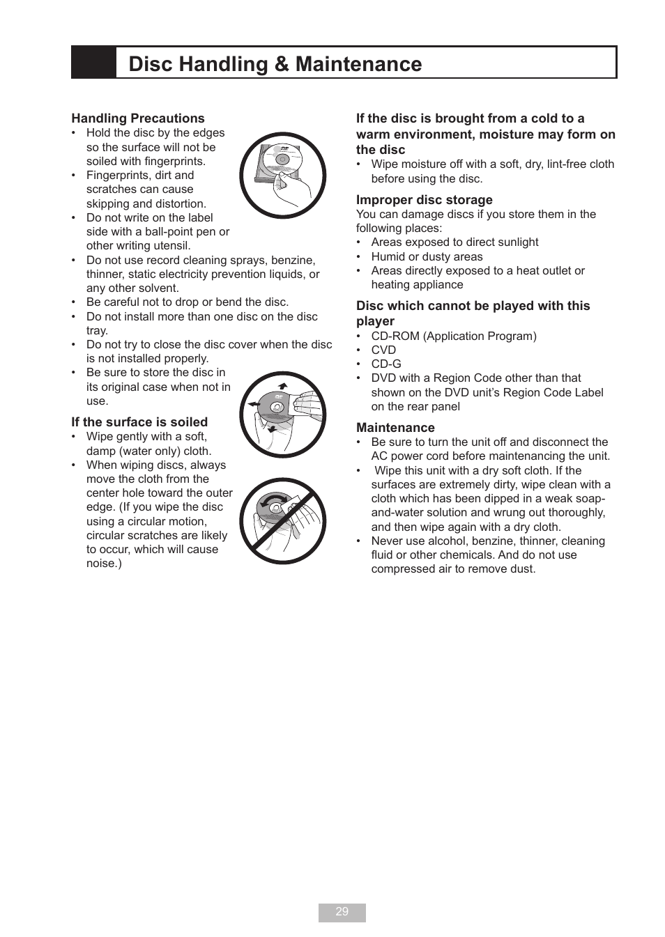 Disc handling & maintenance | GoVideo DP 5050 User Manual | Page 29 / 32