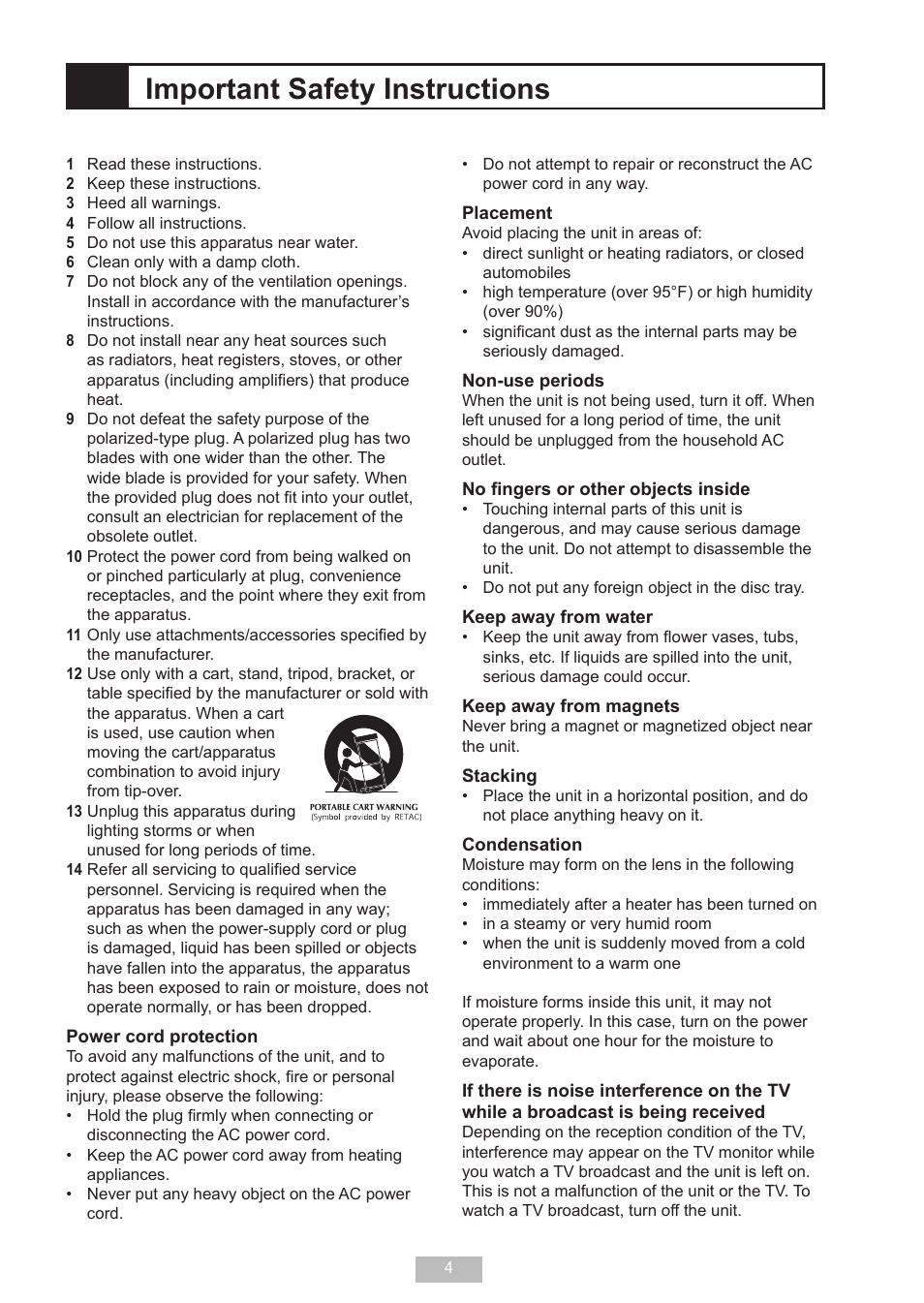 Important safety instructions | GoVideo DP 5050 User Manual | Page 4 / 32